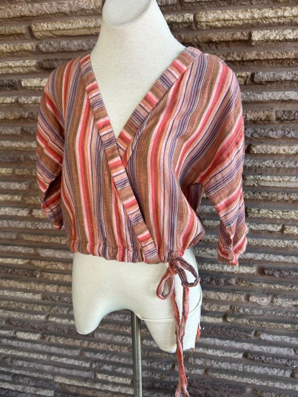 Girl Krazy Retro Striped Boho Retro Wrap Style Side Tie Size Medium - Picture 7 of 8